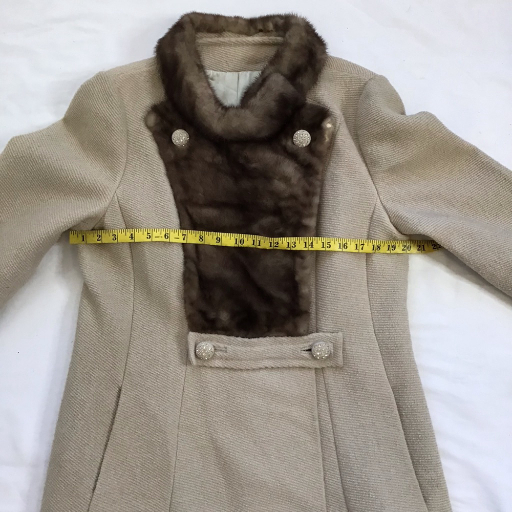 Youth Craft Women Vintage Beige Pea Coat with Brown Faux Fur Trim M - Picture 10 of 12